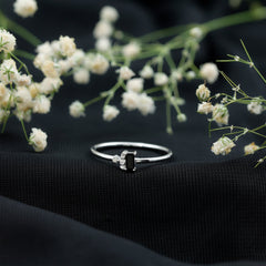 Dainty Promise Ring with Octagon Cut Black Spinel and Diamond