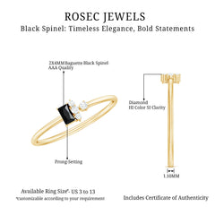 Dainty Promise Ring with Octagon Cut Black Spinel and Diamond
