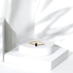 Dainty Promise Ring with Octagon Cut Black Spinel and Diamond