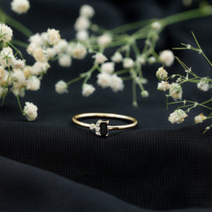Dainty Promise Ring with Octagon Cut Black Spinel and Diamond