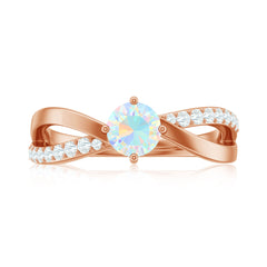 Natural Ethiopian Rainbow Opal Diamond Engagement Ring with Twisted Shank
