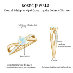 Natural Ethiopian Rainbow Opal Diamond Engagement Ring with Twisted Shank