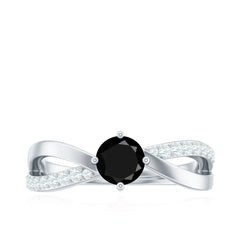 5mm Round Black Onyx Solitaire Infinity Ring with Diamond