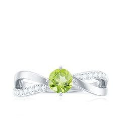 Natural 0.5 Carat Peridot Infinity Promise Ring with Diamond