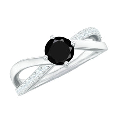 Certified Real Black Spinel Promise Ring with Diamond