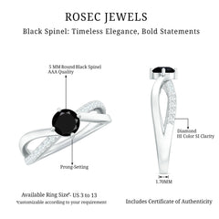 Certified Real Black Spinel Promise Ring with Diamond