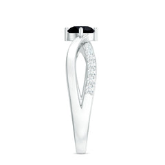 Certified Real Black Spinel Promise Ring with Diamond