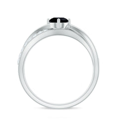 Certified Real Black Spinel Promise Ring with Diamond