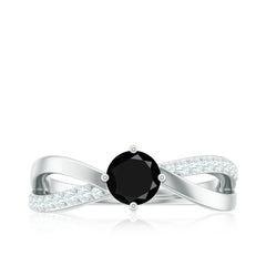 Certified Real Black Spinel Promise Ring with Diamond