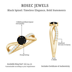 Certified Real Black Spinel Promise Ring with Diamond
