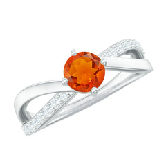 1/2 CT Fire Opal Solitaire and Diamond Infinity Ring