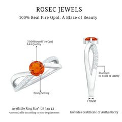 1/2 CT Fire Opal Solitaire and Diamond Infinity Ring