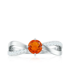1/2 CT Fire Opal Solitaire and Diamond Infinity Ring