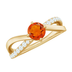 1/2 CT Fire Opal Solitaire and Diamond Infinity Ring