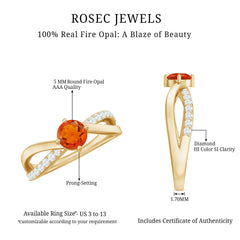 1/2 CT Fire Opal Solitaire and Diamond Infinity Ring