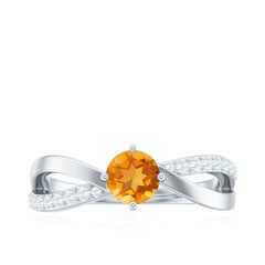 Certified Real Citrine Engagement Ring with Diamond Criss Cross Shank