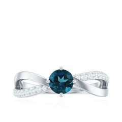 Certified London Blue Topaz Proposal Ring With Diamond