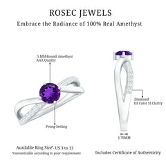 Infinity Shank Amethyst Solitaire Ring with Diamond