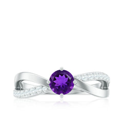 Infinity Shank Amethyst Solitaire Ring with Diamond