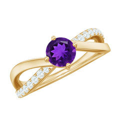 Infinity Shank Amethyst Solitaire Ring with Diamond
