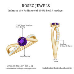 Infinity Shank Amethyst Solitaire Ring with Diamond