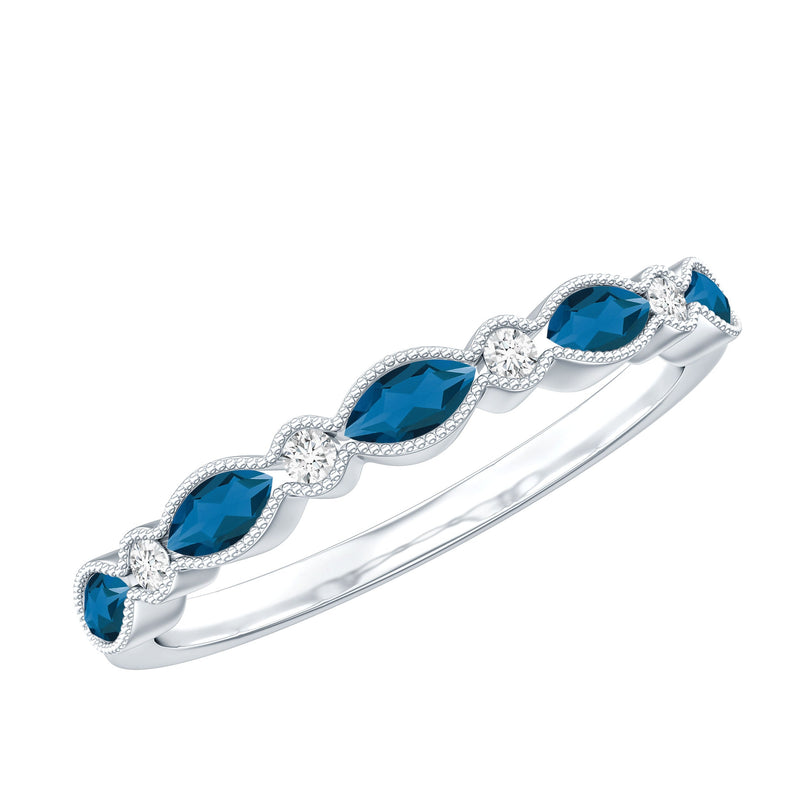 Genuine London Blue Topaz Half Eternity Ring in Bezel Set