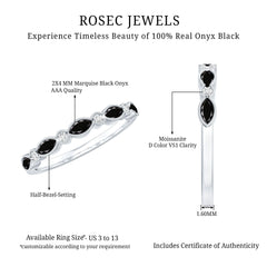 Certified Black Onyx Half Eternity Ring with Moissanite