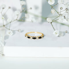 Certified Black Onyx Half Eternity Ring with Moissanite