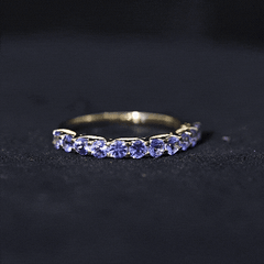 Trellis Set Round Tanzanite Half Eternity Band Ring