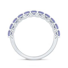 Trellis Set Round Tanzanite Half Eternity Band Ring