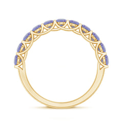 Trellis Set Round Tanzanite Half Eternity Band Ring
