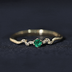 Natural Emerald and Diamond Leaf Promise Ring