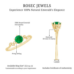Natural Emerald and Diamond Leaf Promise Ring