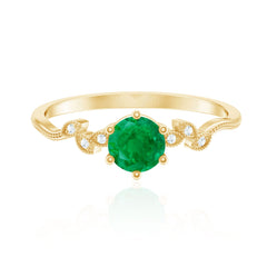 Natural Emerald and Diamond Leaf Promise Ring
