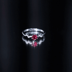 Created Ruby and Diamond Leaf Promise Ring with Beaded Gold