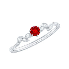 Created Ruby and Diamond Leaf Promise Ring with Beaded Gold