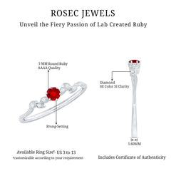Created Ruby and Diamond Leaf Promise Ring with Beaded Gold