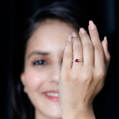 Created Ruby and Diamond Leaf Promise Ring with Beaded Gold