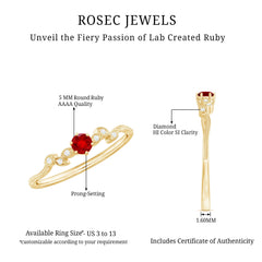 Created Ruby and Diamond Leaf Promise Ring with Beaded Gold