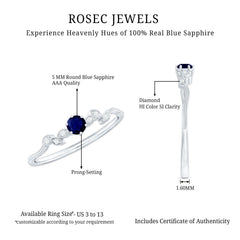 Real Blue Sapphire and Diamond Leaf Inspired Promise Ring