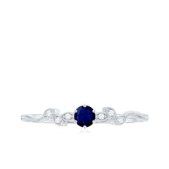 Real Blue Sapphire and Diamond Leaf Inspired Promise Ring