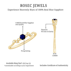 Real Blue Sapphire and Diamond Leaf Inspired Promise Ring