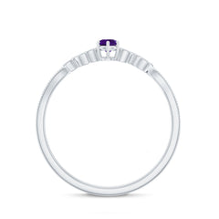 Amethyst and Diamond Leaf Promise Ring with Beaded Detailing