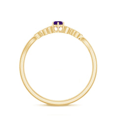 Amethyst and Diamond Leaf Promise Ring with Beaded Detailing