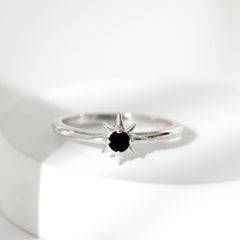 Round Black Spinel Sunburst Promise Ring