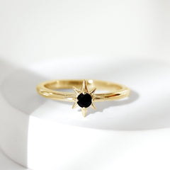 Round Black Spinel Sunburst Promise Ring