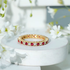 Natural Ruby Diamond Eternity Ring for Anniversary