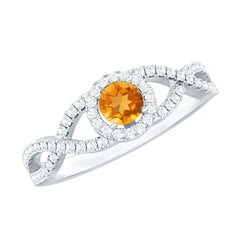 Natural Citrine Diamond Engagement Ring with Criss Cross Shank