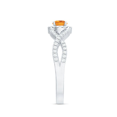 Natural Citrine Diamond Engagement Ring with Criss Cross Shank