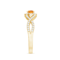 Natural Citrine Diamond Engagement Ring with Criss Cross Shank